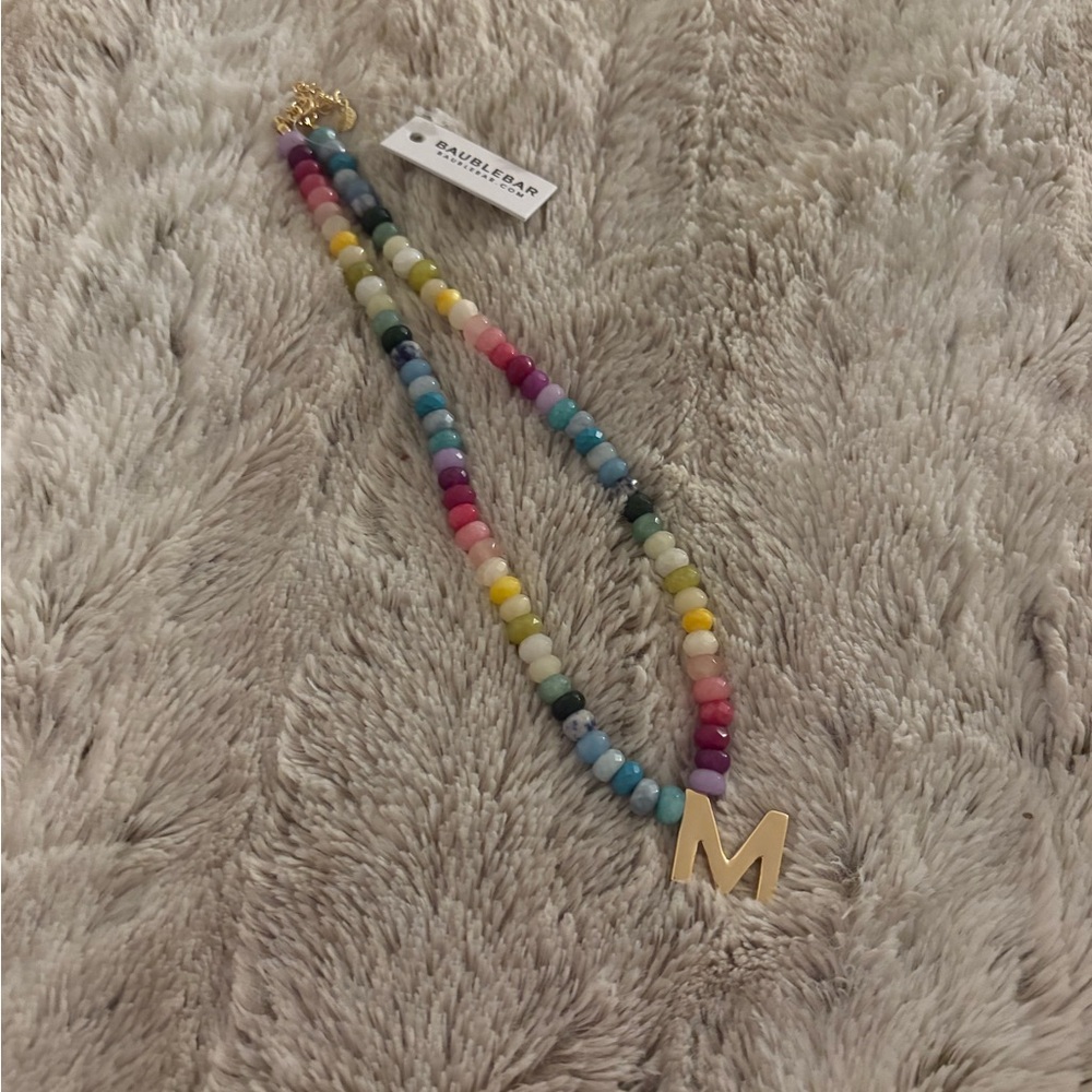 BaubleBar Multicolor Beaded Necklace with Gold 'M' Charm